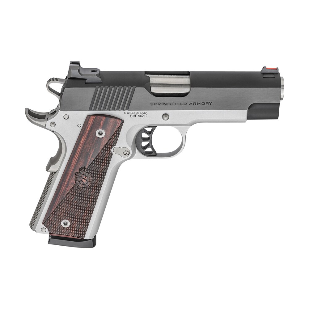 springfield armory px9124l 1911 ronin emp 9mm luger 10+1, 4" stainless match grade bull steel barrel, blued serrated carbon steel slide, satin cerakote aluminum frame w/beavertail, textured wood grip Springfield Armory PX9124L 1911 Ronin EMP 9mm Luger 10+1, 4" Stainless Match Grade Bull Steel Sports South item 141650