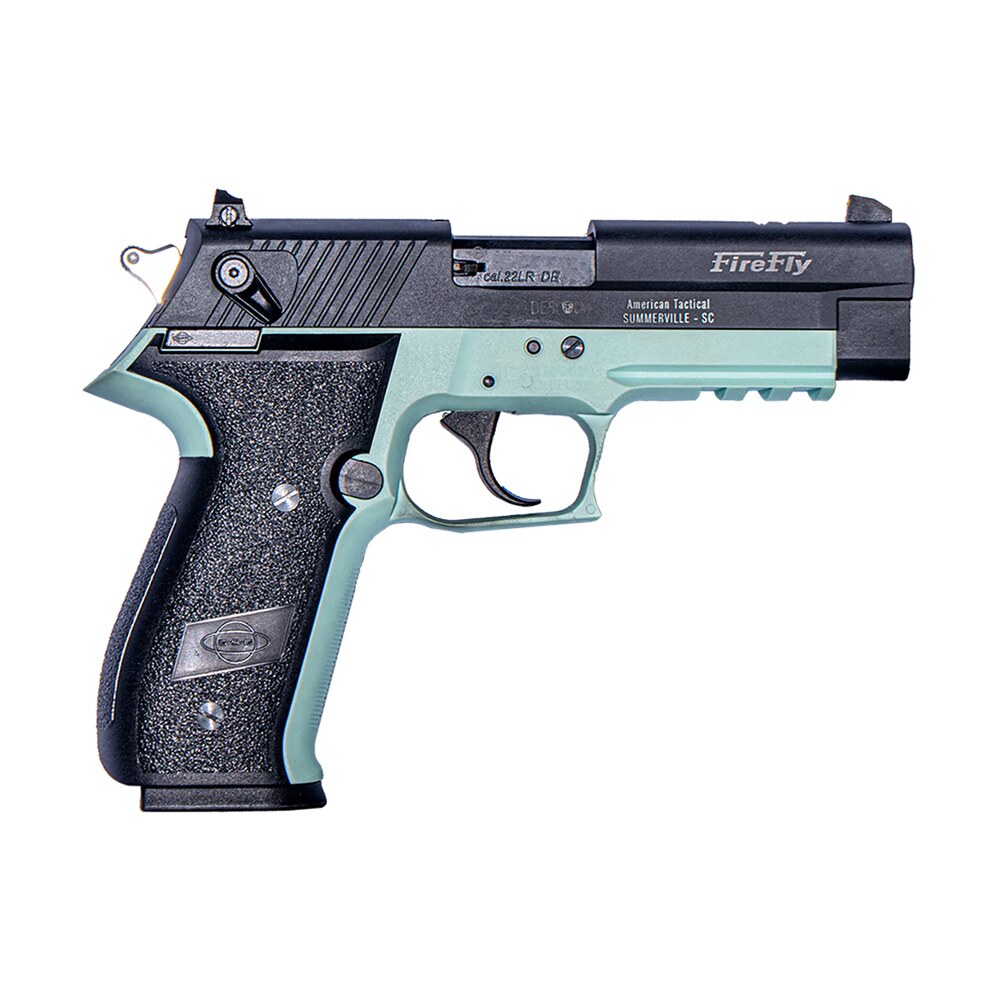 gsg gerg2210ffm firefly 22 lr 10+1 4" black serrated slide, mint zinc alloy w/accessory rail frame, black polymer grip GSG GERG2210FFM FireFly 22 LR 10+1 4" Black Serrated Slide, Mint Zinc Alloy Sports South item 141679