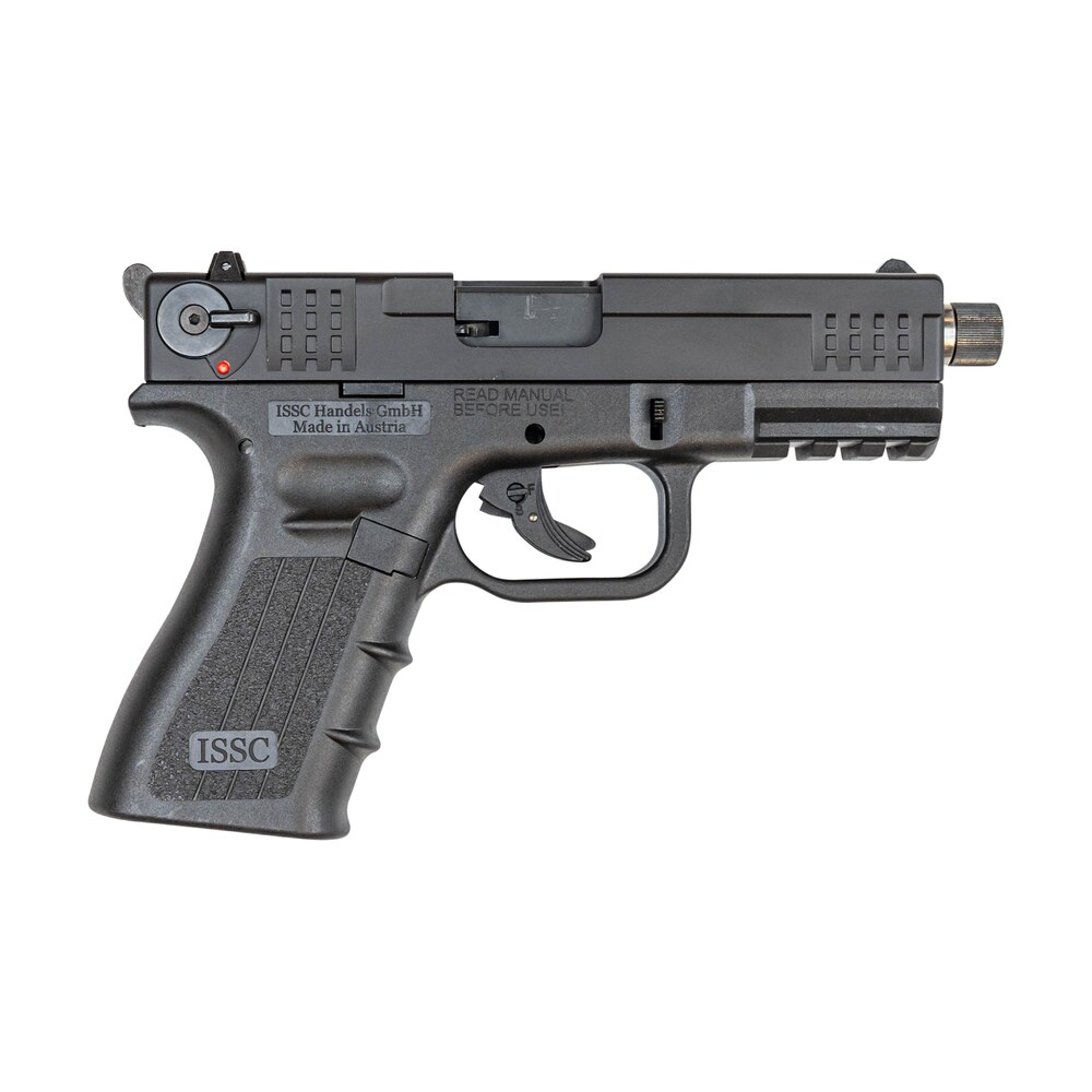 issc 111010 m22 gen 2 22 lr 10+1 4.10" threaded barrel, front & rear serrated steel slide, polymer frame w/picatinny accessory rail, black textured polymer grip ISSC 111010 M22 Gen 2 22 LR 10+1 4.10" Threaded Sports South item 141718