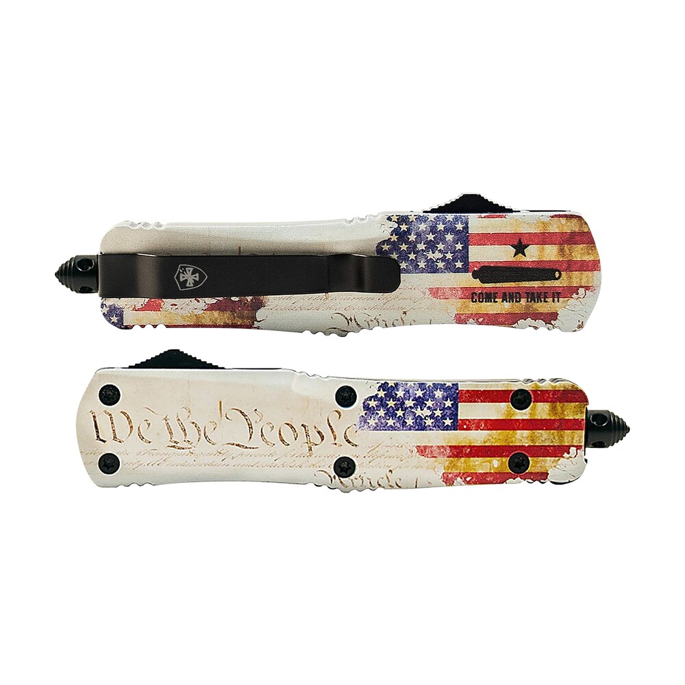 templar knife swtp131 gen ii we the people small 2.69" otf dagger plain black oxide stonewashed 440c ss blade, 4.31" white w/flag & "we the people" aluminum handle, glass breaker Templar Knife SWTP131 Gen II We The People Small 2.69" OTF Dagger Plain Black Oxide Stonewashed Sports South item 141934