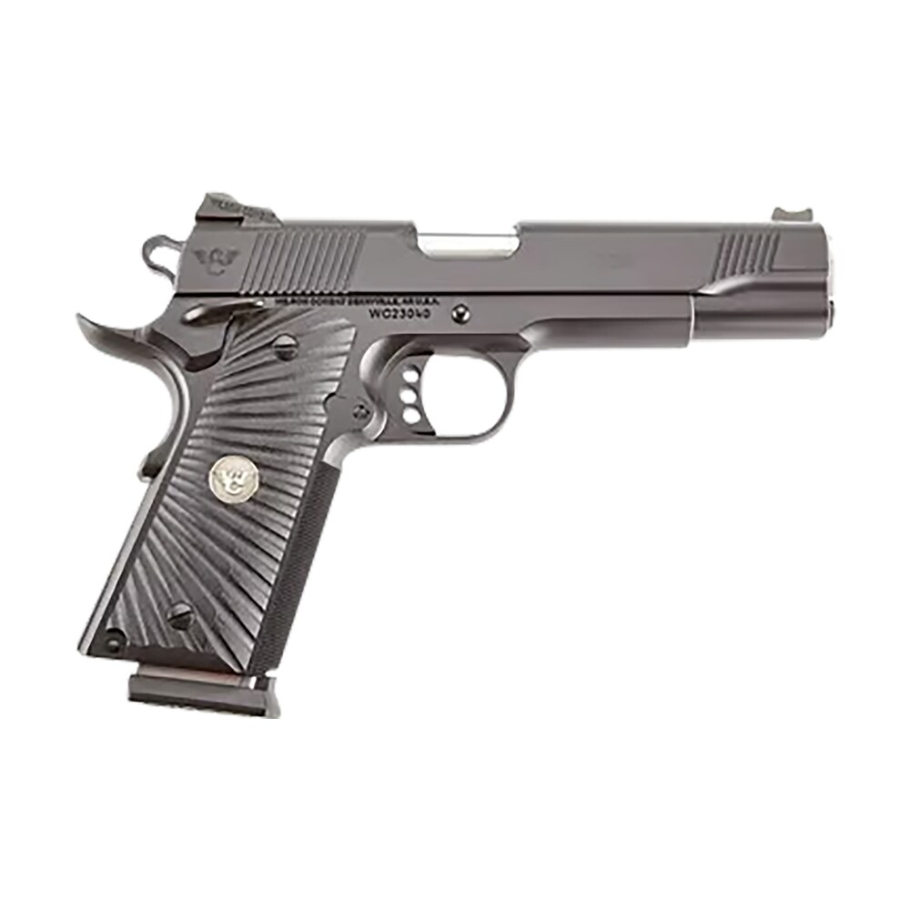 wilson combat cqbfs45a cqb full size frame 45 acp 8+1 5" match grade barrel, black serrated carbon steel slide, black armor tuff carbon steel frame w/beavertail, black g10 starburst grip Wilson Combat CQBFS45A CQB Full Size Frame 45 ACP 8+1 5" Match Grade Sports South item 141964