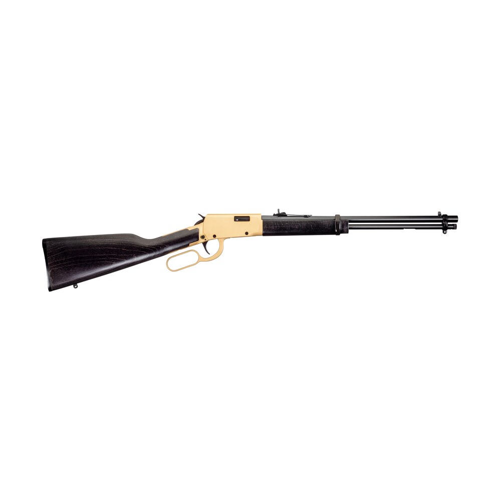 rossi rl22181wd gld2 rio bravo 22 lr 15+1 18" polished black barrel, gold finish rec, black hardwood stock Rossi RL22181WD-GLD2 Rio Bravo 22 LR 15+1 18" Polished Black Sports South item 142090