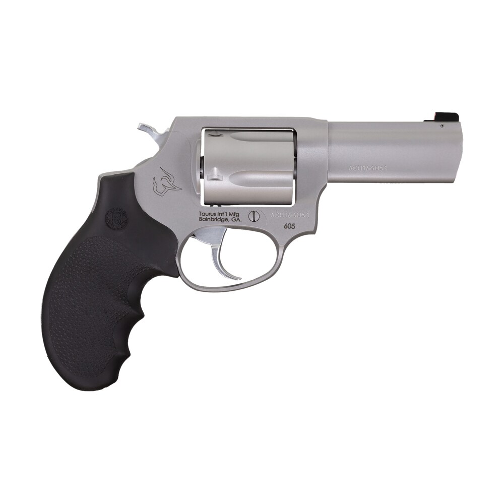 taurus 2 60539ns 605 defender small 357 mag/38 special +p 5 shot 3" matte stainless steel barrel, cylinder & frame, hogue finger grooved grip, transfer bar safety, exposed hammer Taurus 2-60539NS 605 Defender Small 357 Mag/38 Special +P 5 Shot 3" Matte Stainless Steel Sports South item 142153