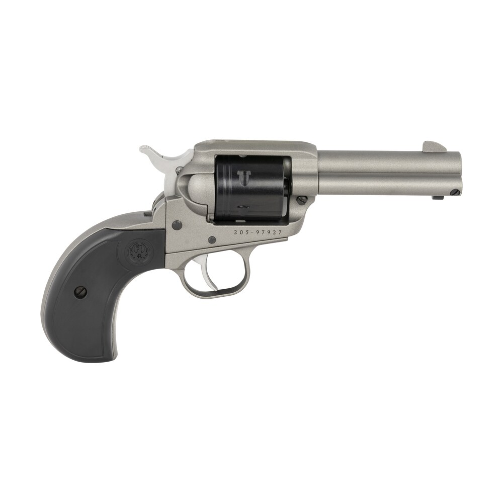 ruger 2016 wrangler 22 lr 6 shot 3.75" silver cerakote steel barrel, silver cerakote aluminum frame, black cerakote cylinder, black birdshead grip, exposed hammer Ruger 2016 Wrangler 22 LR 6 Shot 3.75" Silver Cerakote Steel Sports South item 142284