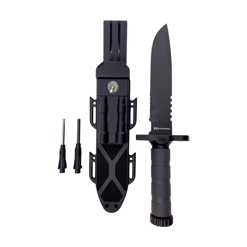 humvee adventure gear hmvkfxb02 next gen survival knife 7.50" fixed sawback plain black stainless steel blade black textured rubber handle includes sheath Humvee Adventure Gear HMVKFXB02 Next-Gen Survival Knife 7.50" Fixed Sawback Plain Black Sports South item 142308