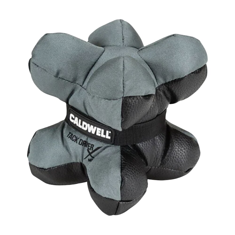 caldwell 1102666 tack driver x mini with gray & black finish, rubber bottom, plastic pellet filled, weighs 1.50 lbs & 5.50" w x 5.50" h x 5.50" d dimensions Caldwell 1102666 Tack Driver X Mini Sports South item 142465