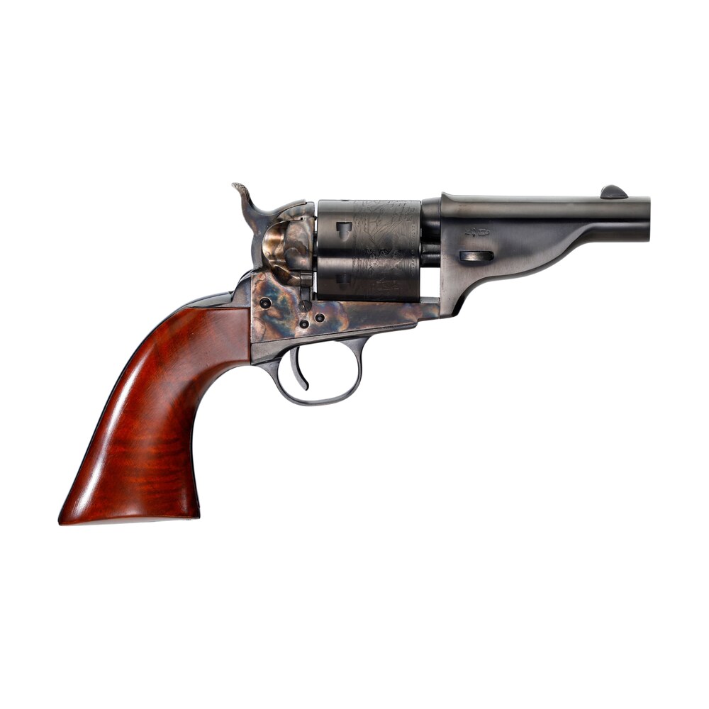 taylors & company 550958 uberti hickok open top 38 special 6 shot 3.50" blued barrel, blued engraved cylinder, color case hardened steel frame, walnut army grip, hammer bar safety, exposed hammer Taylors & Company 550958 Uberti Hickok Open-Top 38 Special 6 Shot 3.50" Blued Sports South item 142649