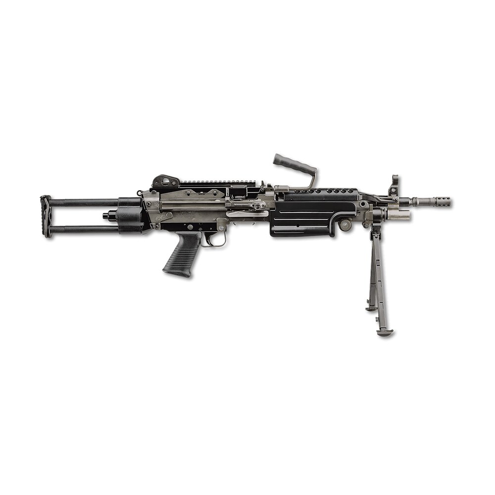 fn 46100171 m249s para 5.56x45mm nato 16.10" barrel 30+1 mag or 200rd belt capacity, black rotating & telescoping stock, hydraulic recoil buffer, non slip buttplate, optics ready FN 46100171 M249S Para 5.56x45mm NATO 16.10" Barrel 30+1 Mag Or 200rd Belt Capacity, Black Sports South item 142788