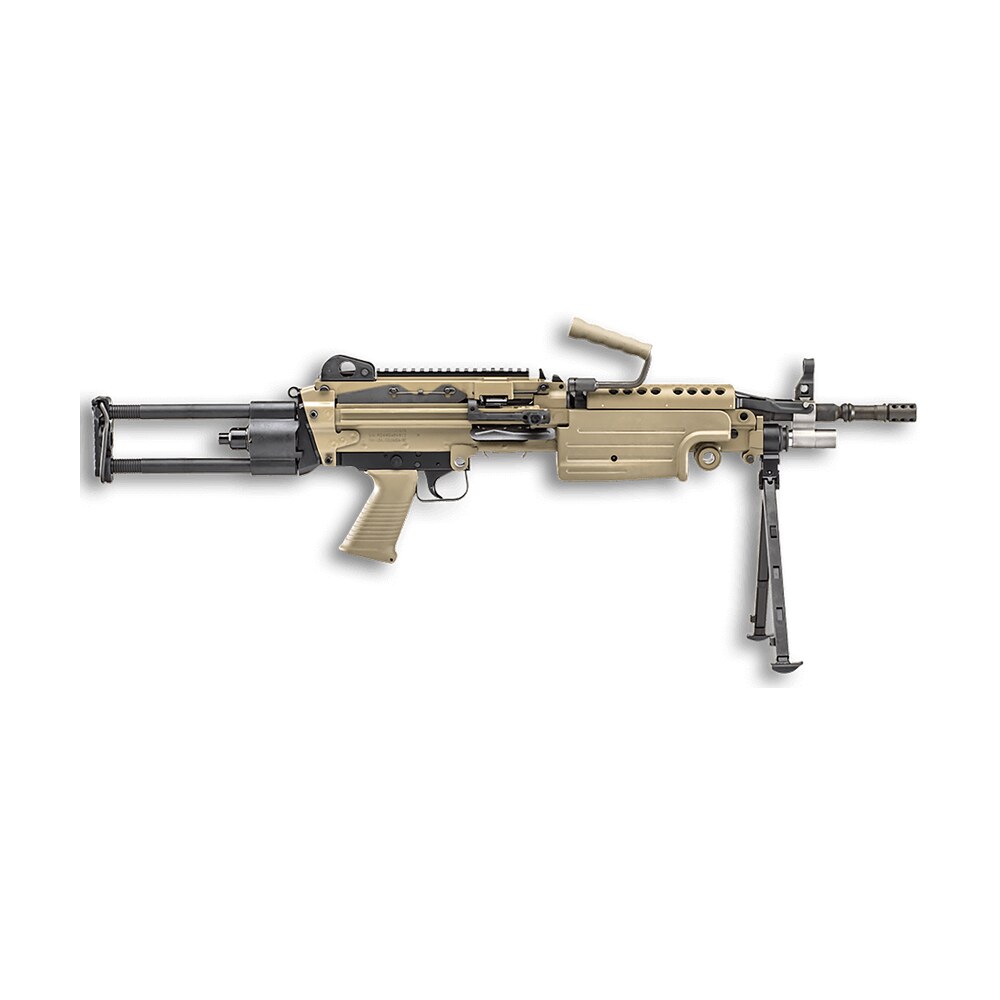 fn 46100172 m249s para 5.56x45mm nato 16.10" barrel 30+1 mag or 200rd belt capacity, flat dark earth rotating & telescoping stock, hydraulic recoil buffer, non slip buttplate, optics ready FN 46100172 M249S Para 5.56x45mm NATO 16.10" Barrel 30+1 Mag Or 200rd Belt Capacity, Flat Dark Sports South item 142789