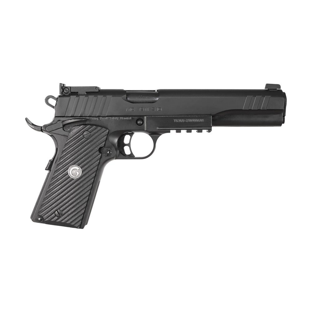 eaa girsan 390600 mc1911s hunter full size 10mm auto 8+1 6" black steel barrel, blued serrated slide, matte black steel frame w/accessory rail & beavertail, black checkered polymer grips ambidextrous EAA GIRSAN 390600 MC1911S Hunter Full Size 10mm Auto 8+1 6" Black Steel Sports South item 142942