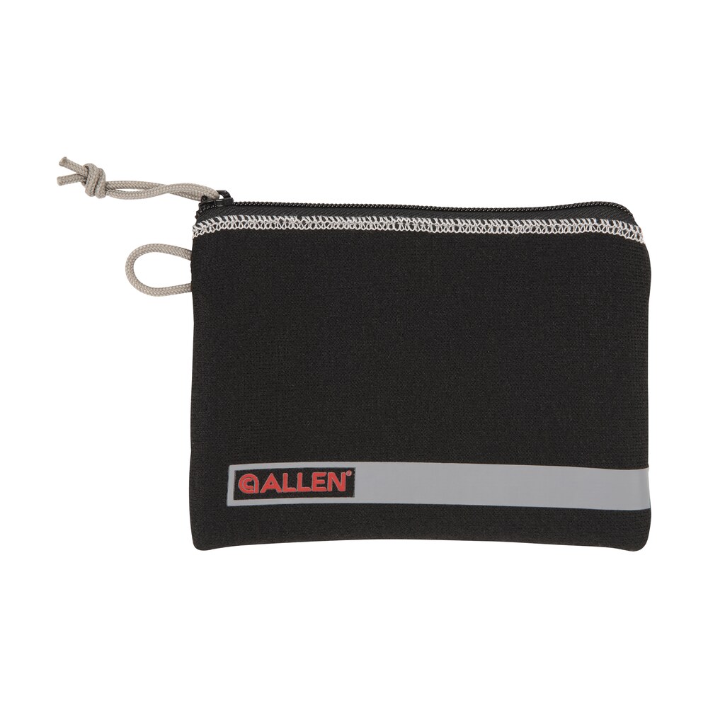 allen 3626 pistol pouch black polyester w/lockable zippers, id label & fleece lining holds compact size handgun 5" l x 7" w interior dimensions Allen 3626 Pistol Pouch Black Polyester Sports South item 143457