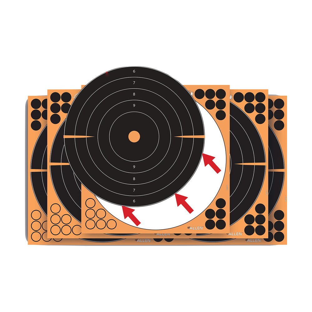 ez aim 1531710 splash reactive self adhesive paper black/orange 12"x12" bullseye 10 pack EZ-Aim 1531710 Splash Reactive Self-Adhesive Paper Black/Orange 12"x12" Bullseye 10 Pack Sports South item 143543