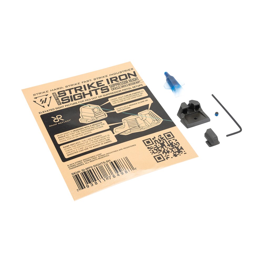 strike industries mp9sightssh strike iron sights black/blank front sight black/blank rear sight smith & wesson m&p/m&p m2.0 suppressor height Strike Industries MP9SIGHTSSH Strike Iron Sights Black/Blank Front Sight Black/Blank Rear Sight Sports South item 143850