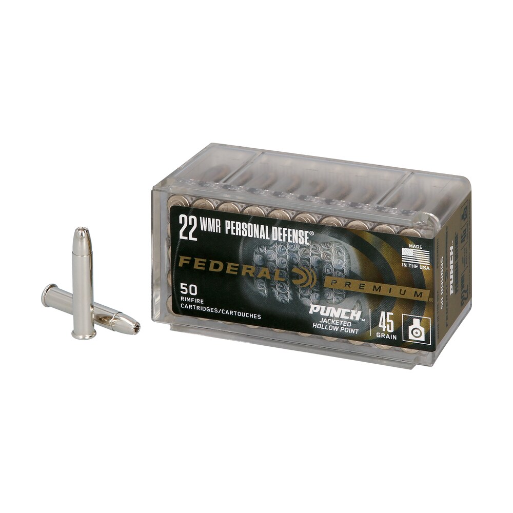 federal pd22wmr1 premium personal defense punch 22wmr 45gr jacketed hollow point 50 per box/60 case Federal PD22WMR1 Premium Personal Defense Punch 22WMR 45gr Jacketed Hollow Point 50 Per Box/60 Sports South item 143898
