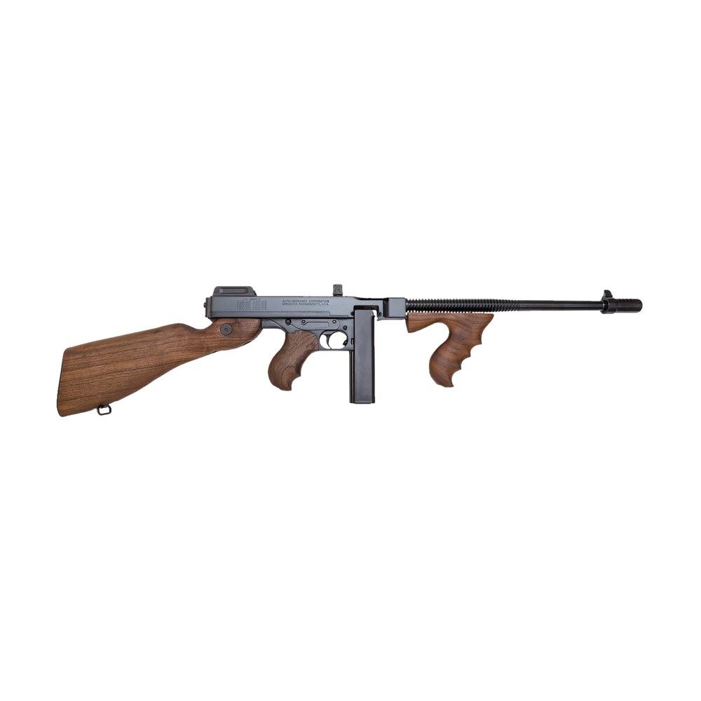 thompson t114 1927a 1 deluxe 45 acp caliber with 16.50″ barrel, 20+1 capacity (stick), blued metal finish, american walnut stock wood grip fixed compensator right hand Thompson T114 1927A-1 Deluxe 45 ACP Caliber Sports South item 144