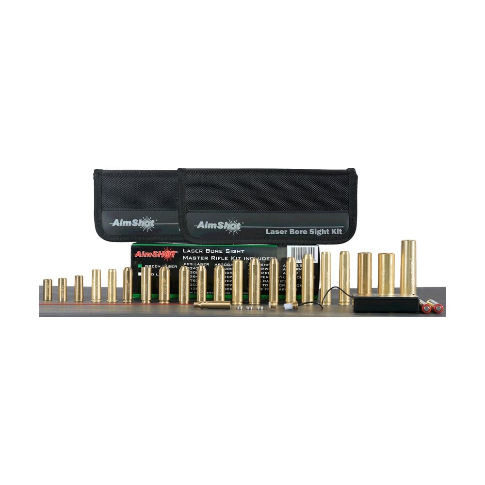 aimshot master kit multi caliber bore sight with red 650nm laser, uses l736 button cell batteries & 2 aaa batteries for battery pack for rifles (batteries not included) AimShot Master Kit Multi-Caliber Bore Sight Sports South item 144289
