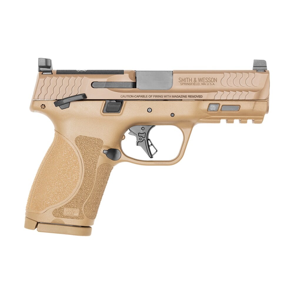 smith & wesson 13573 m&p m2.0 compact 9mm luger 15+1 4" stainless steel barrel & optic cut/serrated stainless steel slide, flat dark earth polymer frame w/picatinny rail Smith & Wesson 13573 M&P M2.0 Compact 9mm Luger 15+1 4" Stainless Steel Barrel & Sports South item 144826
