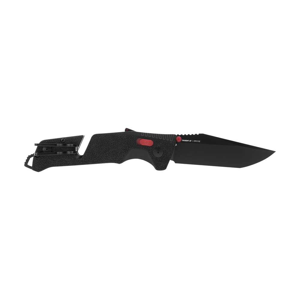 s.o.g sog11120441 trident at 3.70" folding tanto plain black tini cryo d2 steel blade/black w/red accents grn handle features line cutter/glass breaker S.O.G SOG11120441 Trident AT 3.70" Folding Tanto Plain Black TiNi Cryo D2 Steel Blade/Black Sports South item 144907