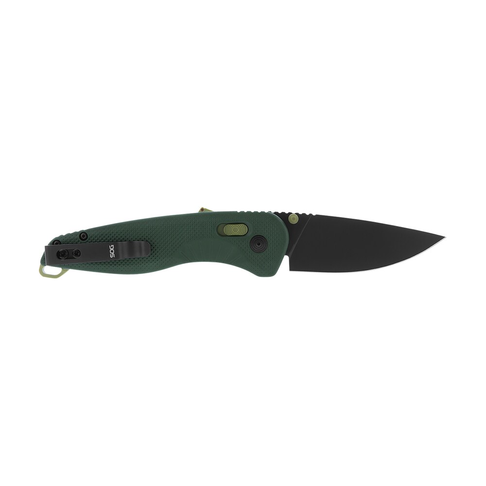 s.o.g sog11410441 aegis at 3.13" folding drop point plain black tini cryo d2 steel blade/forest w/moss accents grn handle S.O.G SOG11410441 Aegis AT 3.13" Folding Drop Point Plain Black TiNi Cryo D2 Steel Blade/Forest Sports South item 144916