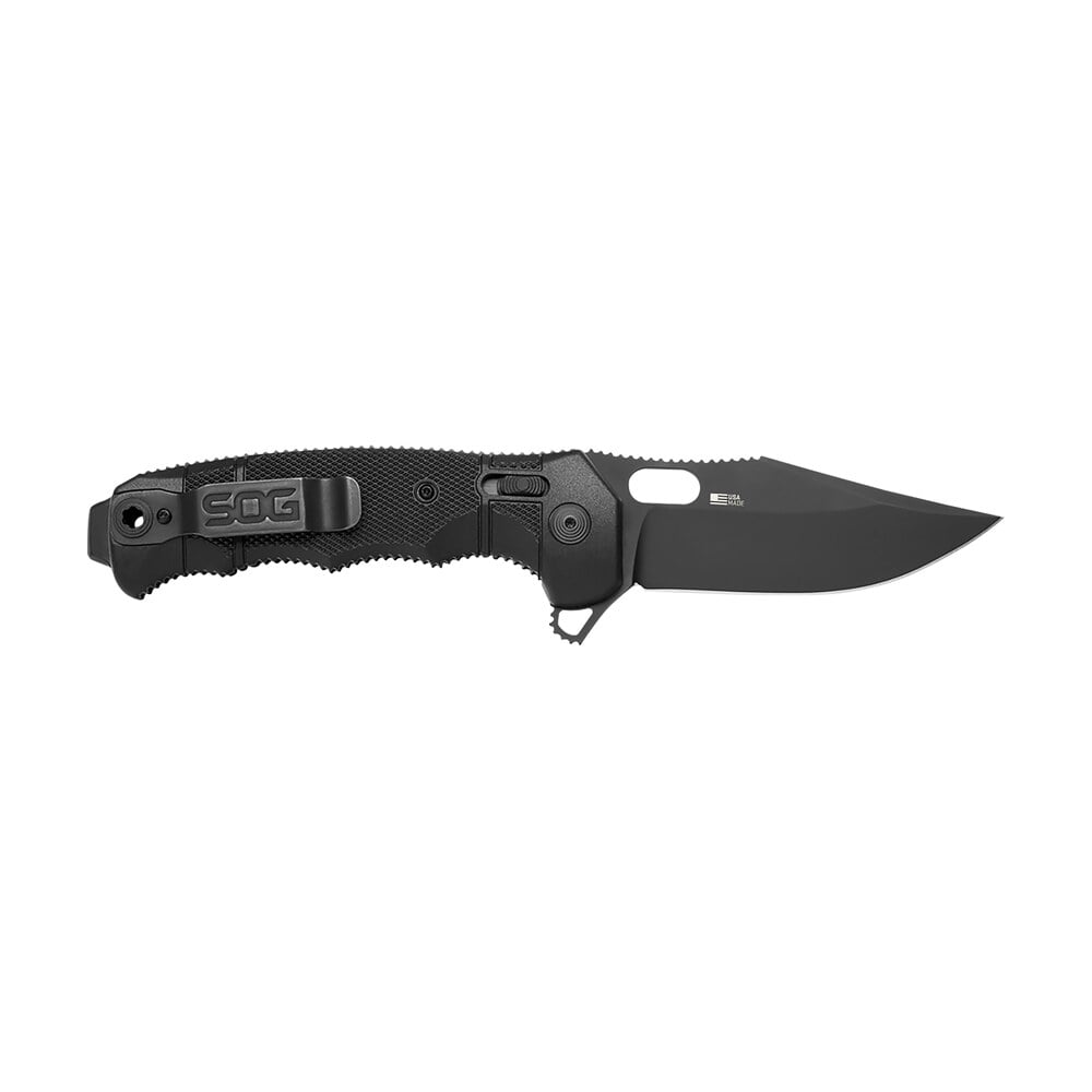 s.o.g sog12210257 seal xr 3.90" folding clip point plain black cerakote s35vn ss blade black/grn handle includes belt clip S.O.G SOG12210257 Seal XR 3.90" Folding Clip Point Plain Black Cerakote S35VN SS Blade Sports South item 144921
