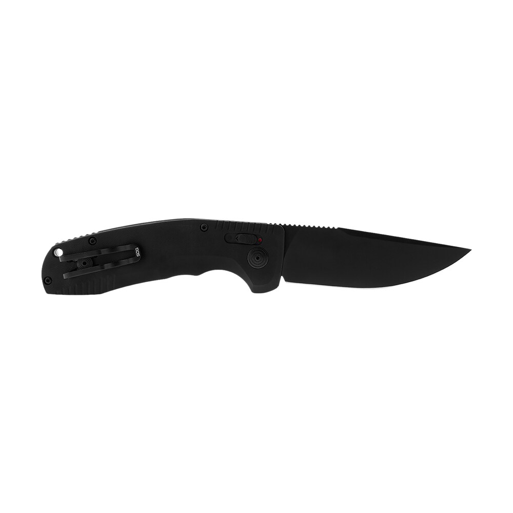 s.o.g sog15380157 sog tac auto 3.43" folding plain black tini cryo d2 steel blade black micro textured anodized aluminum handle includes pocket clip S.O.G SOG15380157 SOG-TAC Auto 3.43" Folding Plain Black TiNi Cryo D2 Steel Blade Black Sports South item 144950