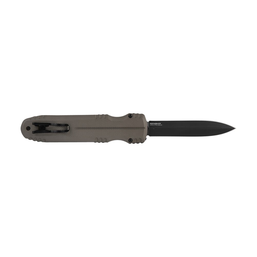 s.o.g sog15610257 pentagon 3.79" otf spear point plain black tini cryo cpm s35vn steel blade, flat dark earth aluminum handle S.O.G SOG15610257 Pentagon 3.79" OTF Spear Point Plain Black TiNi Cryo CPM S35VN Steel Blade, Sports South item 144961