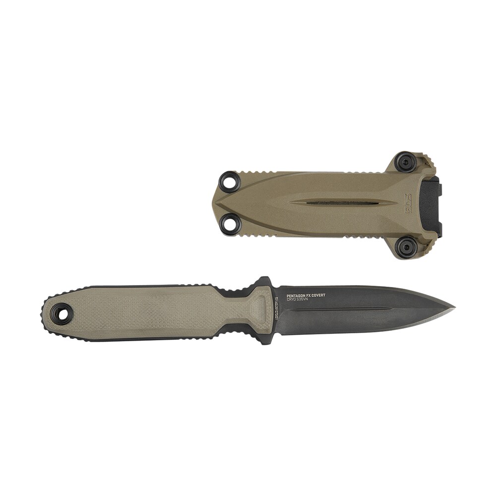 s.o.g sog17610457 pentagon fx covert 3.41" fixed spear point plain black titanium nitride cryo cpm s35vn blade/g10 flat dark earth handle S.O.G SOG17610457 Pentagon FX Covert 3.41" Fixed Spear Point Plain Black Titanium Nitride Cryo Sports South item 144977
