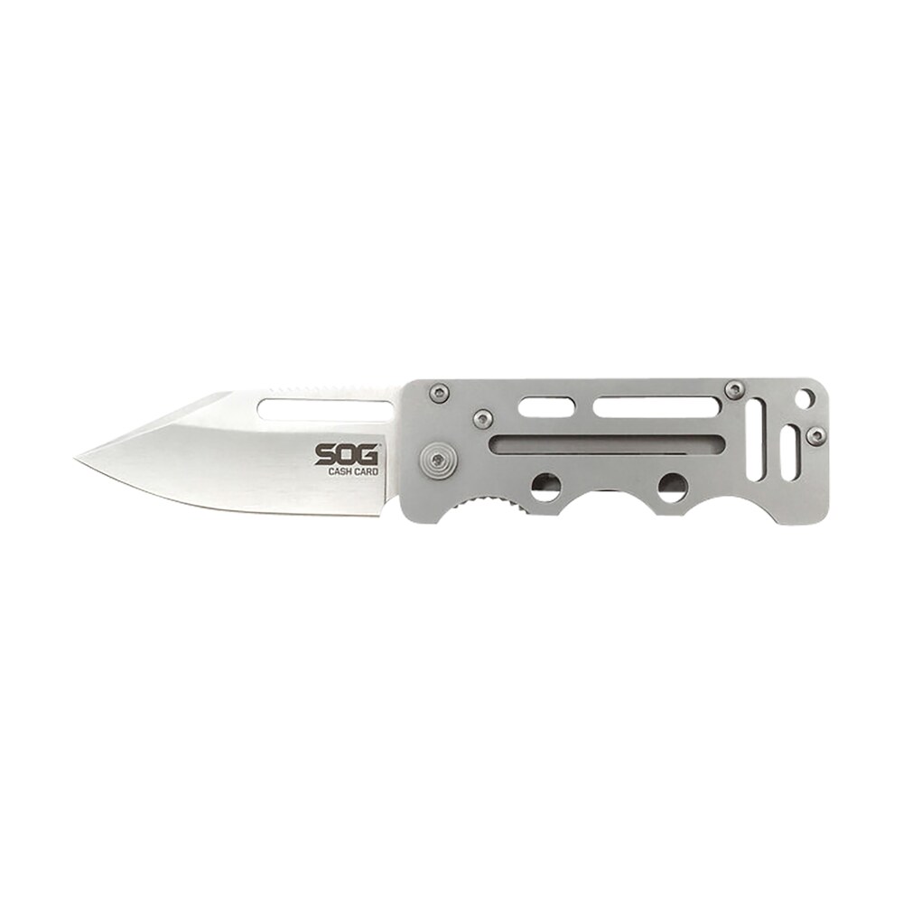 s.o.g sog ez1 cp cash card 2.75" folding clip point satin 8cr13mov ss blade/ silver skeletonized stainless steel handle S.O.G SOG-EZ1-CP Cash Card 2.75" Folding Clip Point Satin 8Cr13MoV SS Blade/ Silver Sports South item 145006