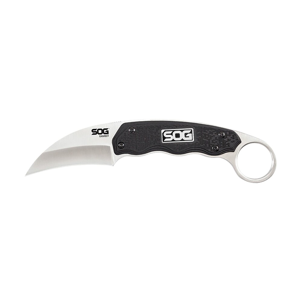 s.o.g sog gb1001 c gambit 2.58" fixed sheepsfoot plain satin polished 7cr17mov ss blade black grn handle includes sheath S.O.G SOG-GB1001-C Gambit 2.58" Fixed Sheepsfoot Plain Satin Polished 7Cr17MoV SS Blade Black Sports South item 145025