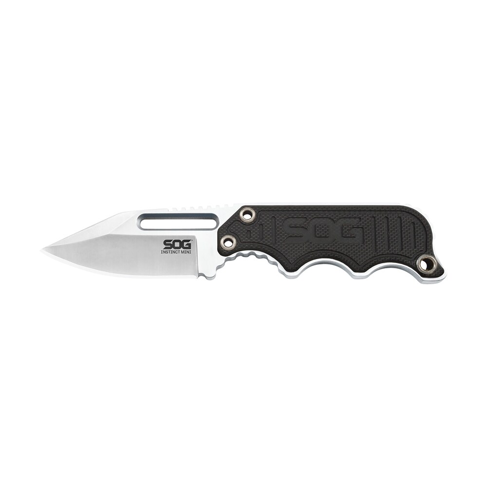 s.o.g sog nb1002 c instinct mini 1.90" fixed clip point plain satin polished 5cr15mov ss blade black/silver g10/ss handle includes lanyard/sheath S.O.G SOG-NB1002-C Instinct Mini 1.90" Fixed Clip Point Plain Satin Polished 5Cr15MoV SS Blade Sports South item 145036