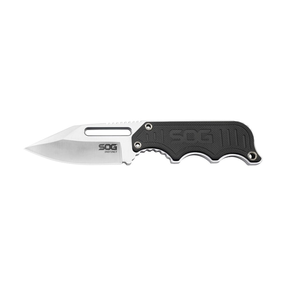 s.o.g sog nb1012 c instinct 2.30" fixed clip point plain satin polished 5cr15mov ss blade black/silver g10/ss handle includes sheath S.O.G SOG-NB1012-C Instinct 2.30" Fixed Clip Point Plain Satin Polished 5Cr15MoV SS Blade Sports South item 145037