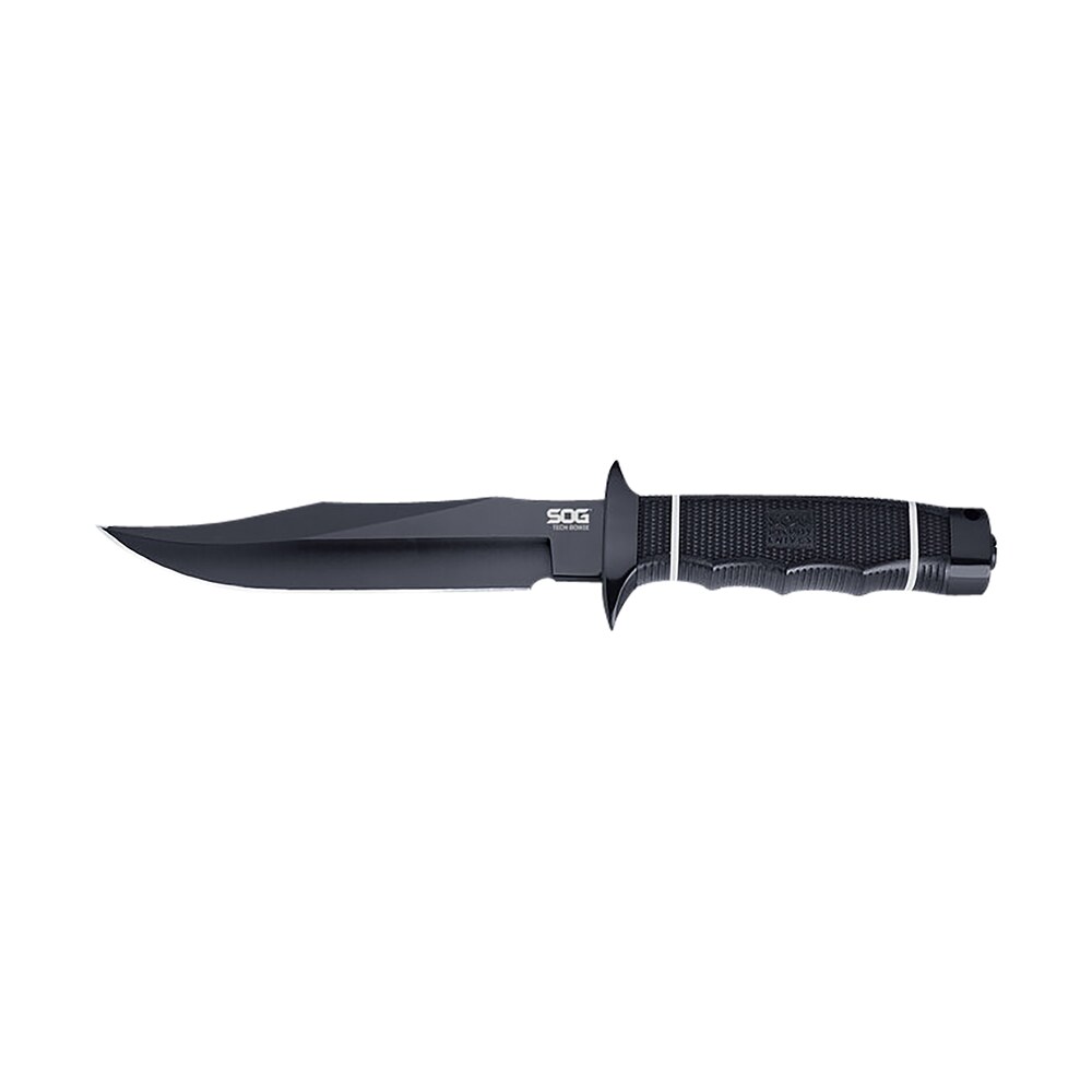 s.o.g sogs10bk tech bowie 6.40" fixed plain clip point black hardcased tini aus8 ss blade/ black w/ white "sog" logo kraton handle S.O.G SOGS10BK Tech Bowie 6.40" Fixed Plain Clip Point Black Hardcased TiNi AUS8 SS Blade/ Sports South item 145048