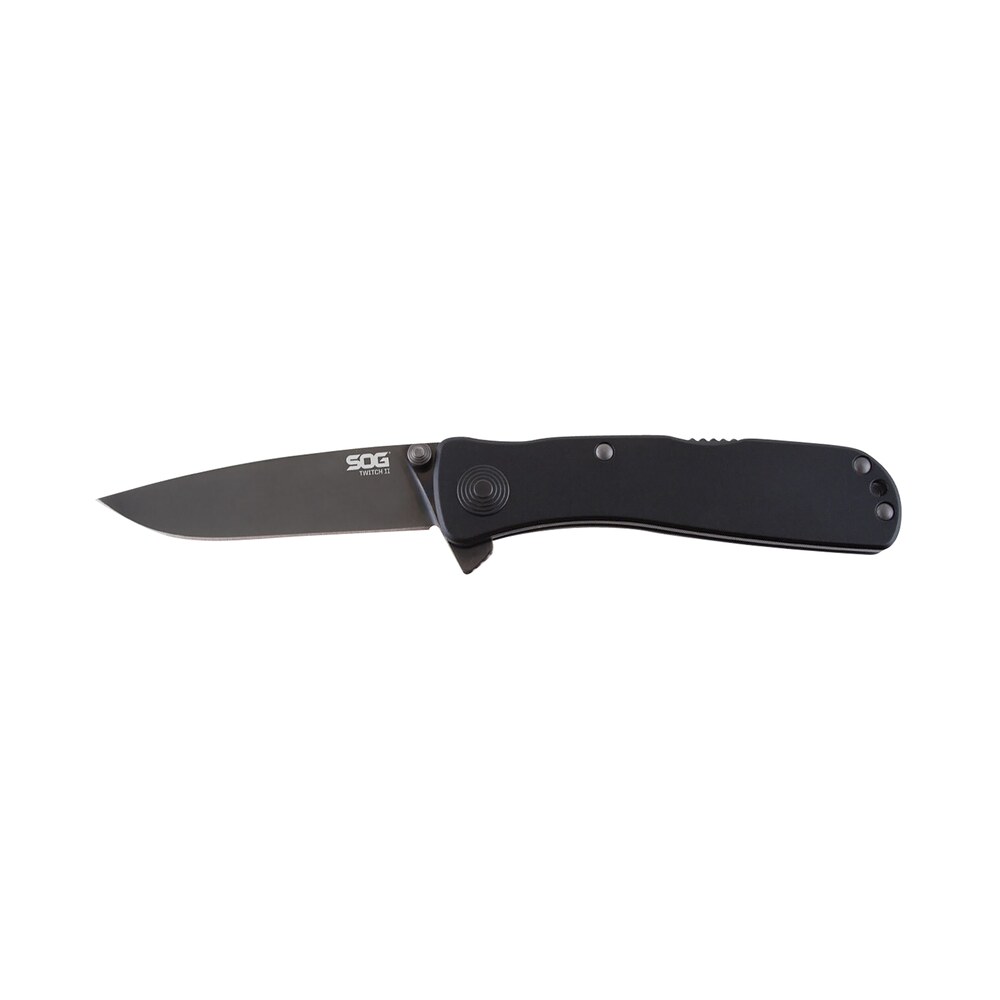 s.o.g sogtwi12cp twitch ii 2.65" folding plain black hardcased ticn aus 8a ss blade black anodized aluminum handle includes pocket clip S.O.G SOGTWI12CP Twitch II 2.65" Folding Plain Black Hardcased TiCN AUS-8A SS Blade Black Sports South item 145074