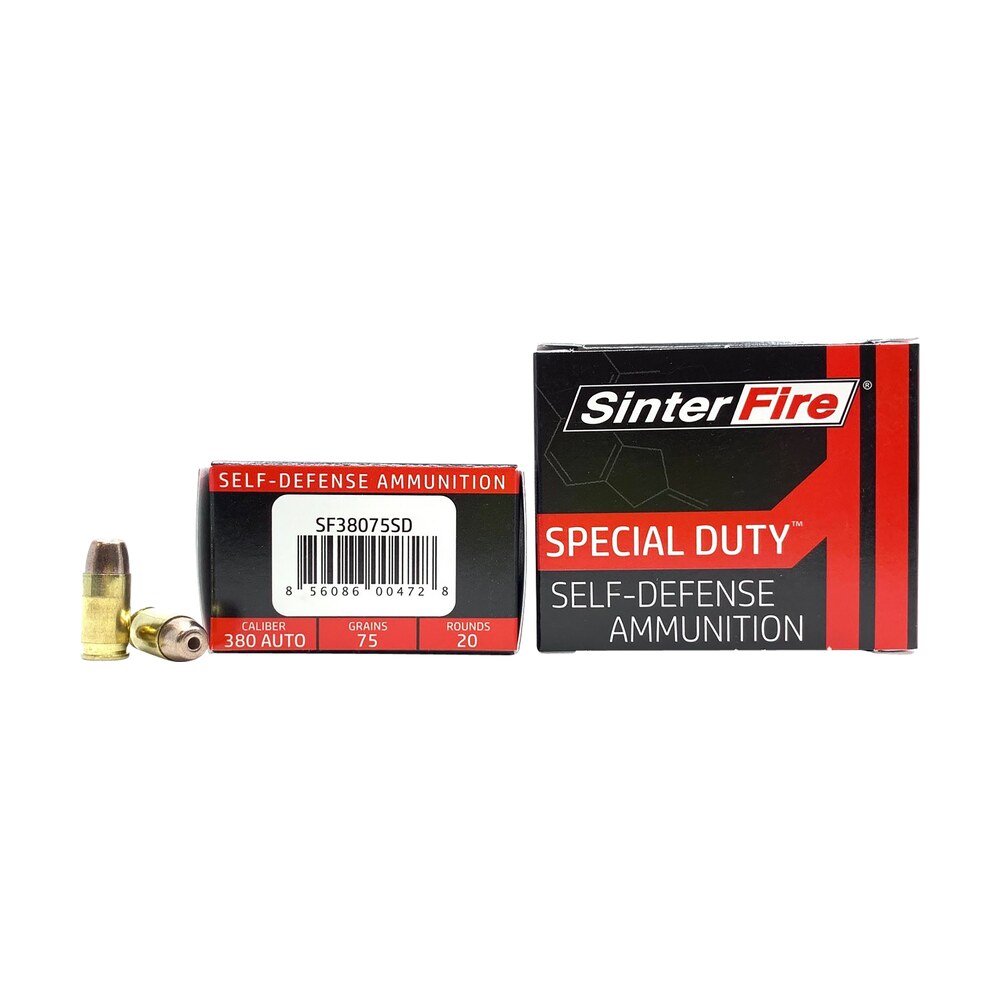 sinterfire inc sf38075sd special duty (sd) 380acp 75gr lead free frangible hollow point 20 per box/10 case SinterFire Inc SF38075SD Special Duty (SD) 380ACP 75gr Lead Free Frangible Hollow Point 20 Per Sports South item 145257