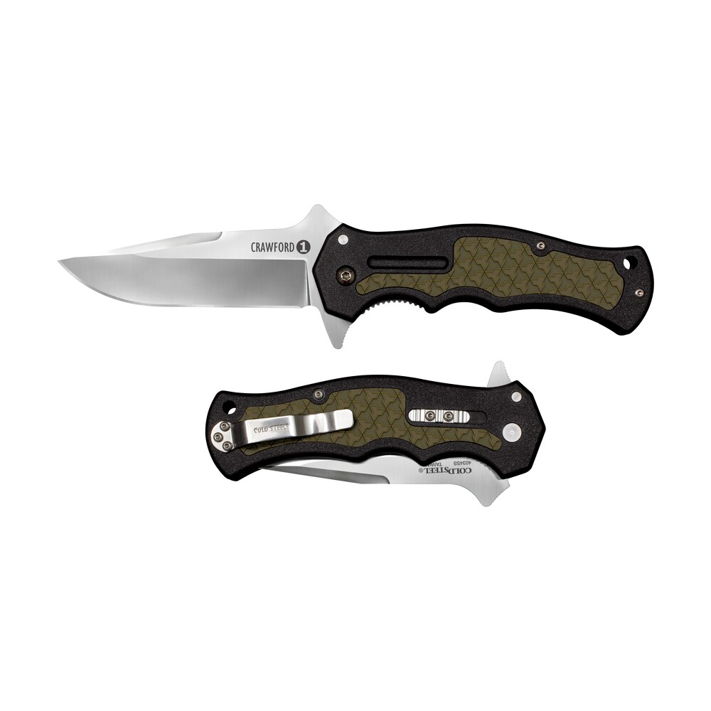 cold steel cs20mwcz crawford 1 3.50" folding plain clip point 4034 stainless steel blade black w/od green traction inlays grn handle blister pack packaging Cold Steel CS20MWCZ Crawford 1 3.50" Folding Plain Clip Point 4034 Stainless Steel Blade Black Sports South item 145335