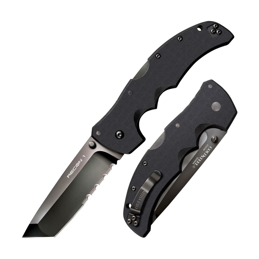 cold steel cs27bth recon 1 4" folding part serrated dlc coated american s35vn blade/ 5.38" black textured g10 handle includes belt clip Cold Steel CS27BTH Recon 1 4" Folding Part Serrated DLC Coated American S35VN Blade/ 5.38" Sports South item 145336