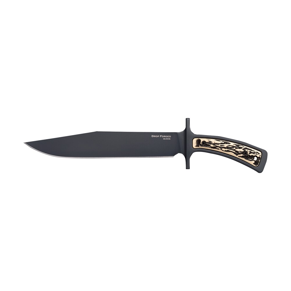 cold steel cs 36mk drop forged 9.50" fixed bowie plain black 52100 high carbon steel blade/ black & ivory faux stag handle includes belt loop/sheath Cold Steel CS-36MK Drop Forged 9.50" Fixed Bowie Plain Black 52100 High Carbon Steel Blade/ Sports South item 145368