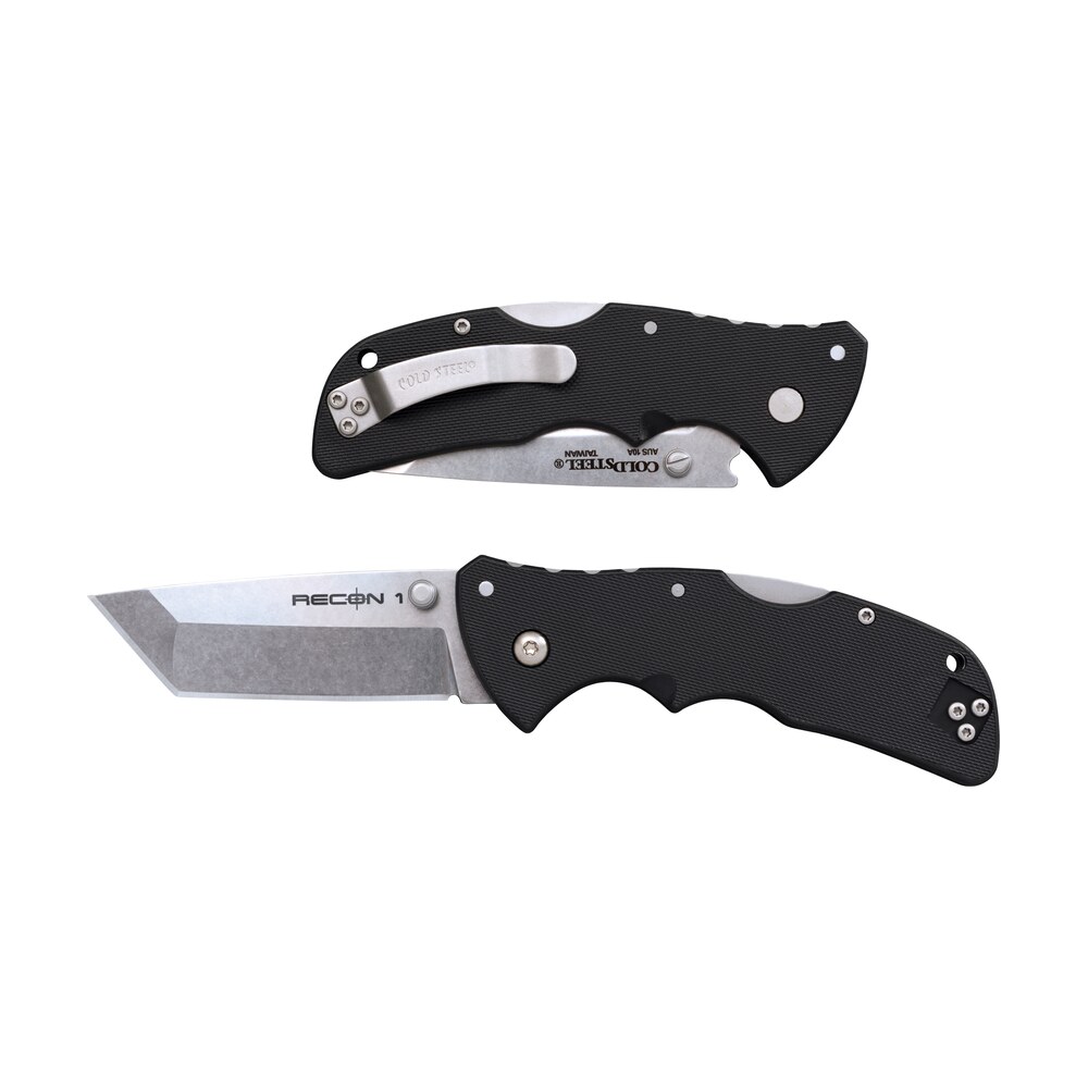 cold steel cs27bat recon 1 mini 3" folding tanto plain stonewashed aus 10a ss blade/ black textured grn handle Cold Steel CS27BAT Recon 1 Mini 3" Folding Tanto Plain Stonewashed AUS-10A SS Blade/ Black Sports South item 145374