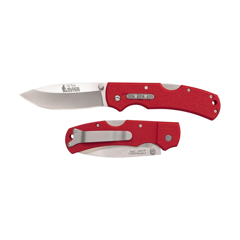 cold steel cs23jk double safe slock master 3.50" folding drop point plain 8cr13mov ss blade/red textured gfn handle includes pocket clip Cold Steel CS23JK Double Safe Slock Master 3.50" Folding Drop Point Plain 8Cr13MoV SS Blade/Red Sports South item 145384