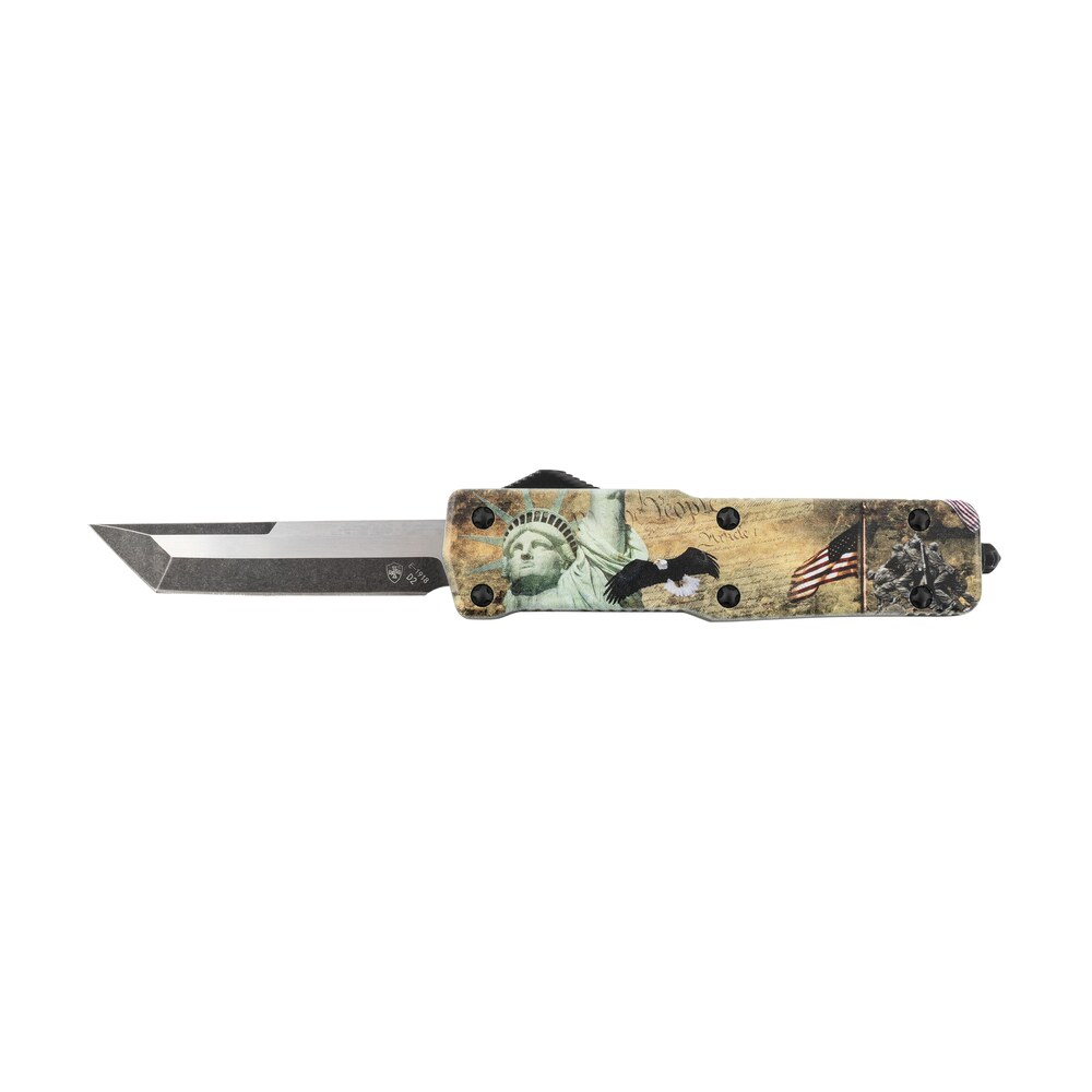 templar knife szlib221 premium weighted liberty small 3" otf tanto plain black oxide stonewashed d2 steel blade, 4.50" gold w/statue of liberty/flag/eagle aluminum zinc alloy handle Templar Knife SZLIB221 Premium Weighted Liberty Small 3" OTF Tanto Plain Black Oxide Sports South item 145754