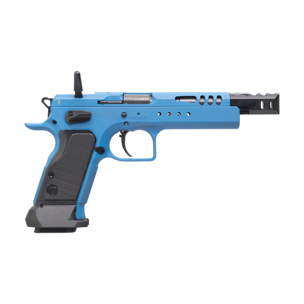 tanfoglio ifg tfdom9 domina 9mm luger caliber with 5.20" barrel, 17+1 or 19+1 capacity, overall blue finish steel, beavertail frame, ported slide & black polymer grip Tanfoglio IFG TFDOM9 Domina 9mm Luger Caliber Sports South item 146343