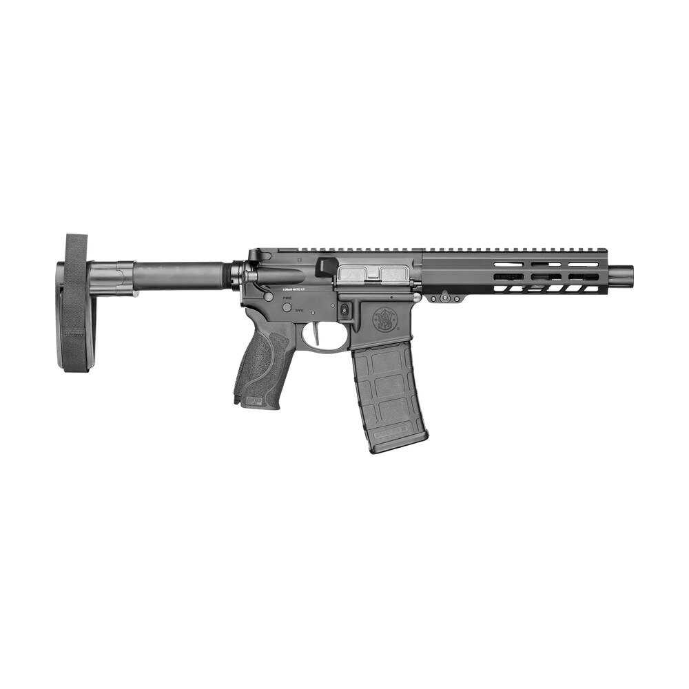 smith & wesson 13658 m&p15 223 / 5.56 nato 7.50" armornite barrel 30+1, fixed arm brace, black interchangeable palmswell grip inserts, manual safety, straight buffer tube, optics ready Smith & Wesson 13658 M&P15 223 / 5.56 NATO 7.50" Armornite Barrel 30+1, Fixed Arm Sports South item 146575
