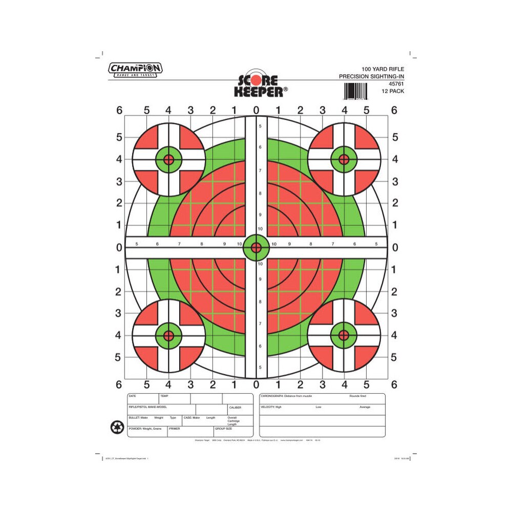 champion targets 45796 score keeper sight in bullseye paper hanging 100 yds pistol/rifle large green/orange 12 pk Champion Targets 45796 Score Keeper Sight-In Bullseye Paper Hanging 100 yds Pistol/Rifle Large Sports South item 147347