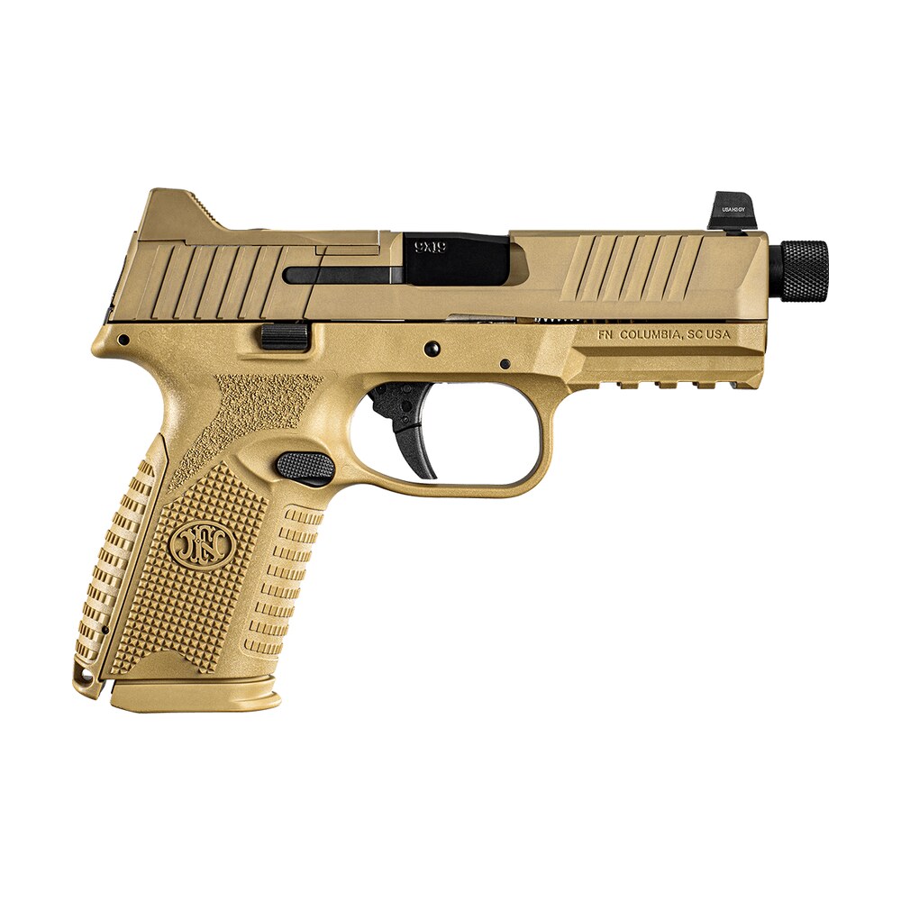 fn 66100745 509 midsize tactical 9mm luger 4.50" threaded barrel 15+1 or 24+1, flat dark earth polymer frame with mounting rail, optic cut fde stainless steel slide, no manual safety, optics ready FN 66100745 509 Midsize Tactical 9mm Luger 4.50" Threaded Barrel 15+1 Or 24+1, Flat Dark Earth Sports South item 147416