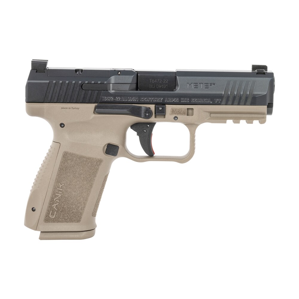 canik hg7159n mete sf compact 9mm luger 15+1, 4.19" black steel barrel, black nitride optic ready/serrated slide, flat dark earth polymer frame w/beavertail & picatinny rail, ambidextrous Canik HG7159N Mete SF Compact 9mm Luger 15+1, 4.19" Black Steel Sports South item 147514