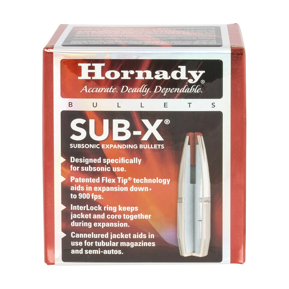 hornady 30718 sub x 30 cal 308 cal 175 gr subsonic expanding 100 per box/ 15 case Hornady 30718 Sub-X 30 Cal 308 Cal 175 gr Subsonic eXpanding 100 Per Box/ 15 Case Sports South item 147521