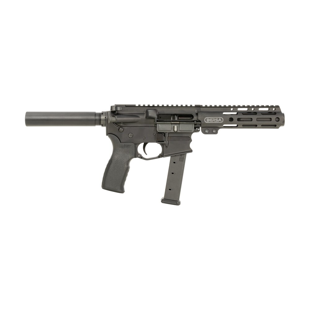 bersa bar9gl4bsc ar9 9mm luger 33+1 4" barrel, kaw valley xl compensator, hard coat anodized metal finish, magpul moe+ grip, manual safety Bersa BAR9GL4BSC AR9 9mm Luger 33+1 4" Sports South item 147846