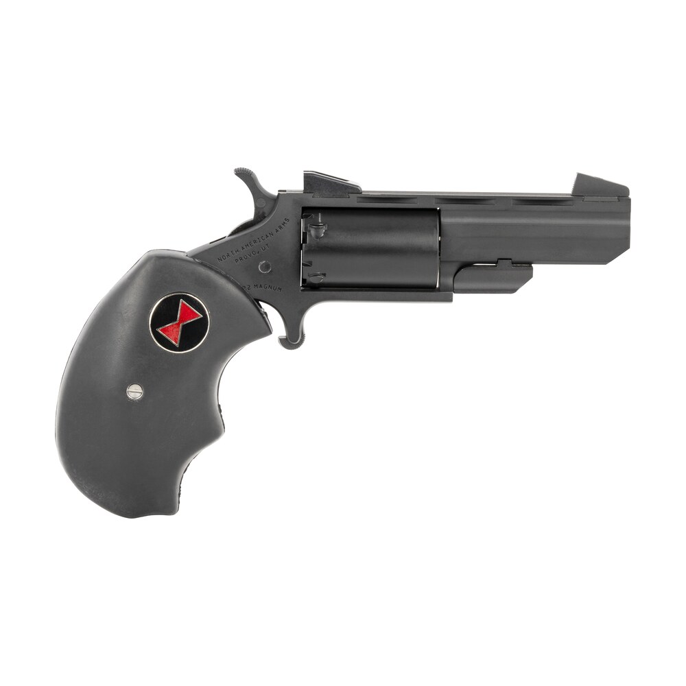 north american arms bwmcrk black widow 22 wmr 5 shot 2" matte black heavy vent rib barrel, matte black cerakote stainless steel frame, black cylinder, black finger grooved rubber grip, exposed hammer North American Arms BWMCRK Black Widow 22 WMR 5 Shot 2" Matte Black Heavy Vent Rib Sports South item 148165