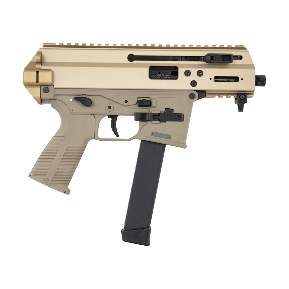 b&t firearms 36176502gct apc9k 9mm luger 33+1 4.30" black steel barrel, coyote tan picatinny rail receiver, brace adapter, coyote polymer grips, ambidextrous B&T Firearms 36176502GCT APC9K 9mm Luger 33+1 4.30" Black Steel Sports South item 148933