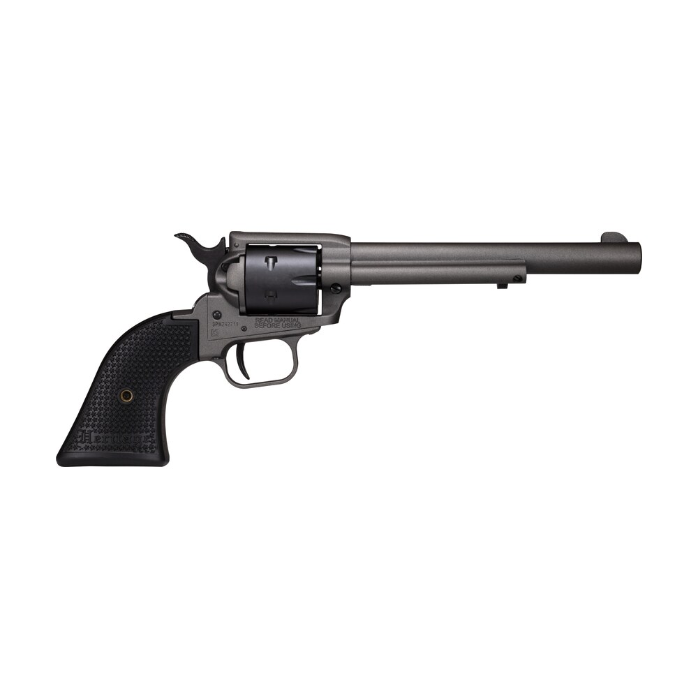 heritage mfg srr22c6 rough rider 22 lr 6 shot, 6.50" tungsten gray cerakote steel barrel, frame, black satin cylinder, black polymer grip, hammer/thumb safety, exposed hammer Heritage Mfg SRR22C6 Rough Rider 22 LR 6 Shot, 6.50" Tungsten Gray Cerakote Steel Sports South item 149105